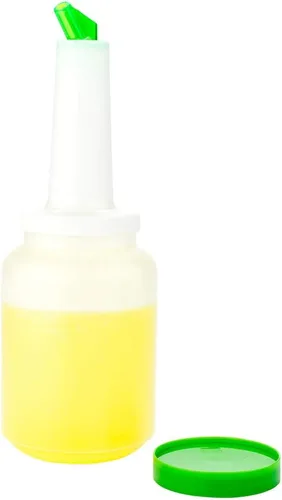 Vista 5 de Restaurantware Botella de plástico de 0.5 cuartos de galón de almacenamiento - con boquilla azul y tapa - Botella de almacenamiento de barra