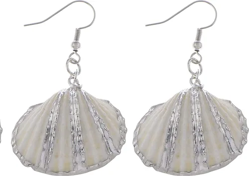 Vista 8 de Alilang Golden Accent - Pendientes colgantes marinos con diseño de almeja náutica, concha, concha, peces, sirenas Oro