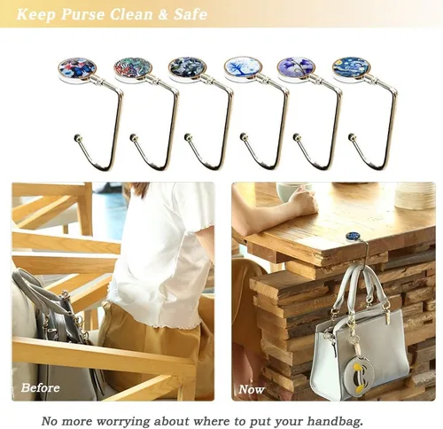 Vista 2 de AUHOKY - 6 ganchos portátiles para colgar bolsos y bolsos, para mesa, soporte largo de moda para bolsas debajo del mostrador para mujeres y niñas