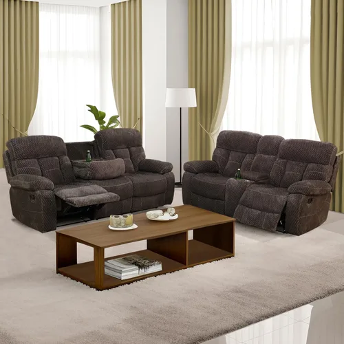 Vista 18 de Juego de sofá reclinable para muebles de sala de estar, juego de sofá y silla reclinable de pana verde, tela manual, sofá reclinable de 3 plazas