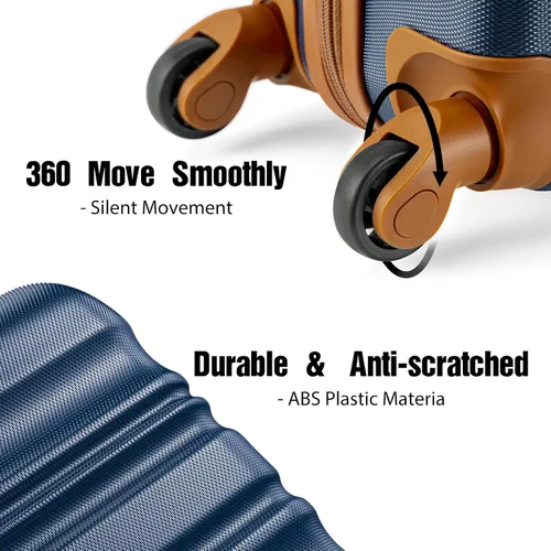 Vista 3 de LONG VACATION Juego de equipaje de 4 piezas de ABS hardshell TSA Lock Spinner Ruedas equipaje de mano en maleta, marino, Abs Hardshell Tsa Lock