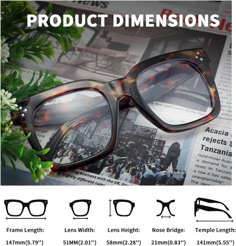 Vista 4 de FEISEDY Women Men Blue Light Blocking Glasses Frame Oversized Designer Luxury Square Eyewear B2695-FF