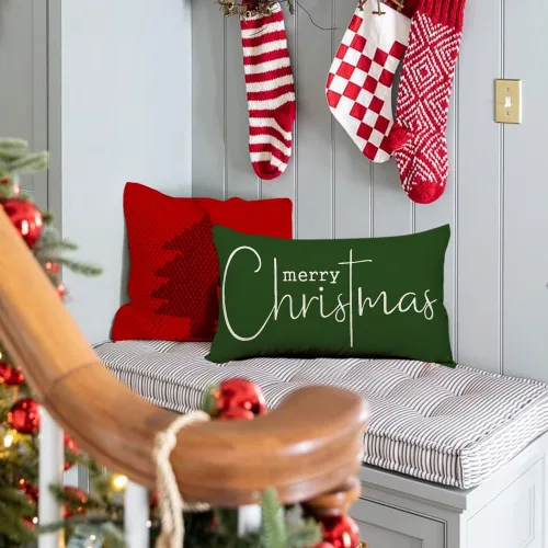 Vista 4 de RABUSOFA Fundas de almohada de Navidad con mensaje de Feliz Navidad, decoraciones para el invierno, fundas de almohada decorativas, fundas