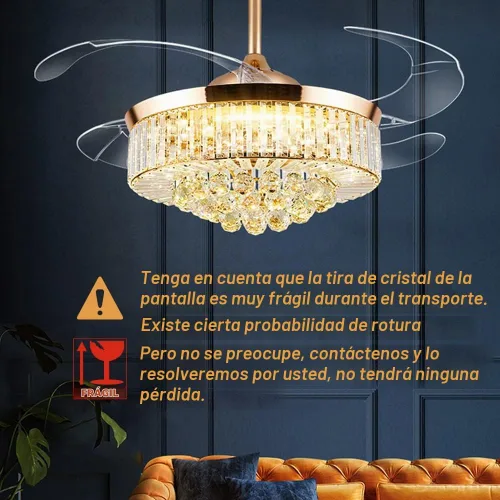 Vista 8 de Lámpara de techo de cristal de 42 pulgadas con control remoto, ventilador de techo retráctil con luces, lámpara LED moderna con kits de accesorios