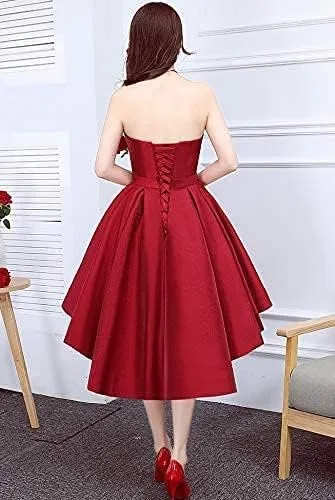 Vista 2 de BEIRTY Vestido corto de regreso a casa para junior de satén alto y bajo, vestido de noche de graduación