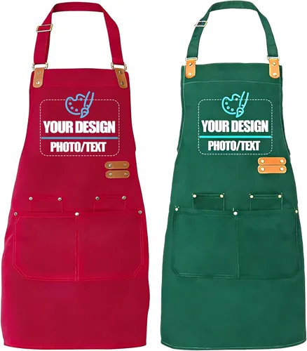 Vista 20 de BeautyWill Delantal personalizado personalizado para hombres y mujeres, delantales de cocina personalizados con bolsillos, nombre, texto, logotipo