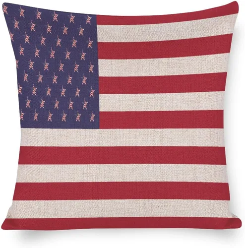 Vista 11 de Fundas de almohada de lino con mapa de la bandera de Estados Unidos, decoración del hogar al aire libre, 4 de julio, fundas de almohada