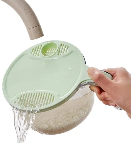 Vista 8 de Cesta multifuncional para fregadero, colador de arroz, cuenco, filtro de lavado, colador de plástico, lavadora automática de arroz, colador de Beige