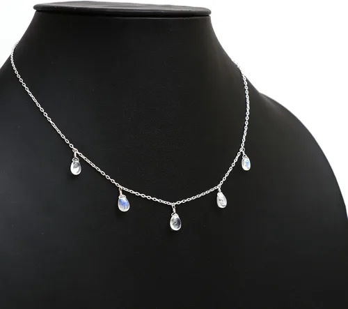 Vista 3 de Collar con colgante de gota de pera natural de plata de ley 925, collar delicado, regalo de joyería de plata para ella