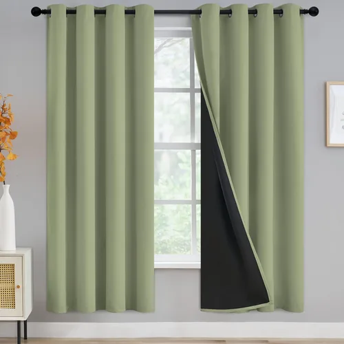 Vista 55 de Yakamok Cortinas negras, cortinas de ventana con aislamiento térmico y eficiencia energética para dormitorio, cortinas opacas completas y cortinas
