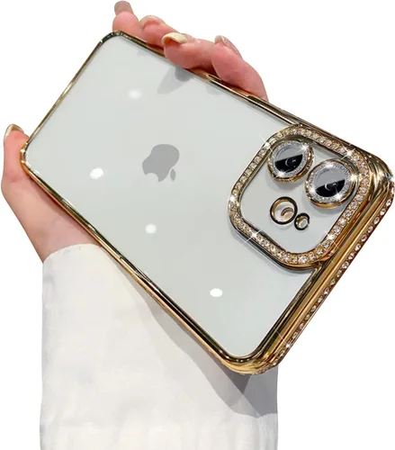 Vista 23 de Funda compatible con iPhone 11 Pro Max con protector de lente de cámara de diamante con purpurina, bonita funda de cristal transparente a prueba