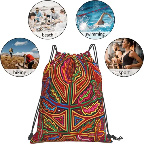 Vista 6 de Mola De Panamá Mochila Deportiva Bolsa De Gimnasio Bolsa De Cordón Bolsa De Cuerda Para Yoga Natación Para Hombres Mujeres, Mola De Panamá1