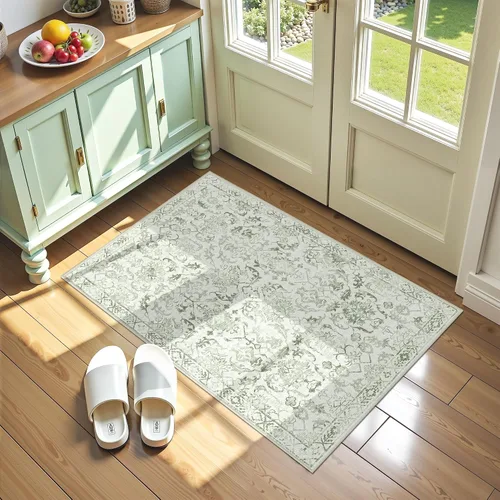 Vista 24 de Alfombra de área pequeña de 2 x 3 pulgadas, color beige, para entrada, baño, cocina, antideslizante, de pelo bajo, lavable, moderna alfombra bohemia