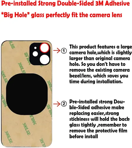Vista 3 de Back Glass Replacement for iPhone 12mini 5.4 inches with Repir Tools Big Hole OEM Rear Cover Glass Pre-Installed Adhesive Black for DIY Lover
