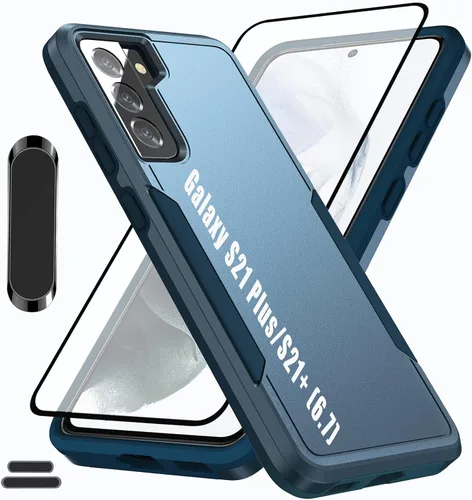 Vista 10 de Funda híbrida de doble capa para Galaxy S21 Plus/S21+ de 6.7 pulgadas, de grado militar, resistente a los golpes, con 1 soporte magnético para Verde