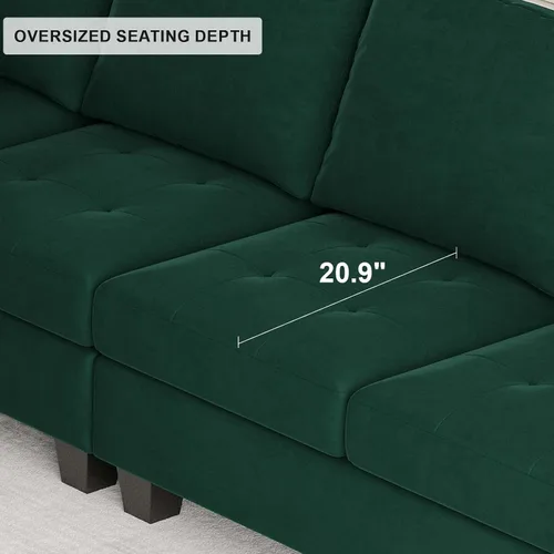 Vista 4 de Belffin Módulo de terciopelo de un solo asiento para sofá modular seccional, sofá sin brazos, tela moderna, color verde