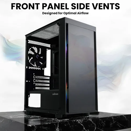 Vista 4 de Zalman T3 MATX Micro-ATX - Carcasa compacta para computadora de escritorio 2 x 120mm Non-RGB Fans, Full Tempered Glass Side Panel, USB 3.0, Modern