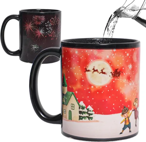 Vista 6 de Taza de cerámica con diseño de muñeco de nieve que cambia de color, taza de café mágica de 12 onzas, novedad para regalos divertidos de Navidad