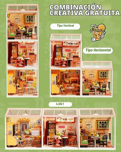 Vista 7 de Rolife Super Creator Series, kit de casa de muñecas DIY Mini Hong Kong Bites Café, construye escenario para figuras de acción coleccionables