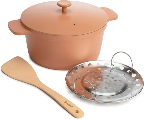 Vista 11 de Goodful Olla todo en uno, antiadherente multicapa, horno holandés fundido de alto rendimiento con tapa a juego, estante para asar y girador