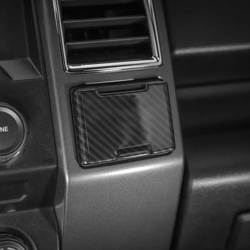 Vista 5 de Voodonala para Ford F150 2015-2020 Ribete de salida eléctrica central de fibra de carbono negro con tapa para encendedor para Ford F150 2015-2020