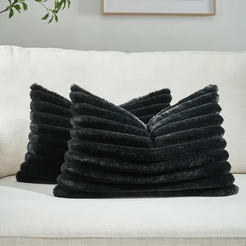 Vista 46 de FUTEI Pack of 2 Faux Fur Throw Pillow Covers 20x20 Inch, Navy Blue Azul marino