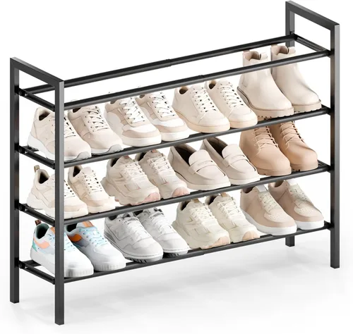 Vista 7 de Bumusty Zapatero expandible de 2 niveles para armario, zapatero ajustable de 18 a 33 pulgadas para espacios pequeños, organizador de zapatos pequeño