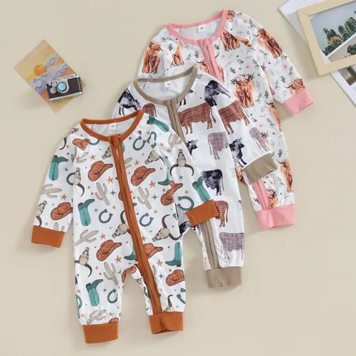 Vista 2 de Ropa occidental para bebé, ropa de manga larga, vaquero, con cremallera, overoles para otoño