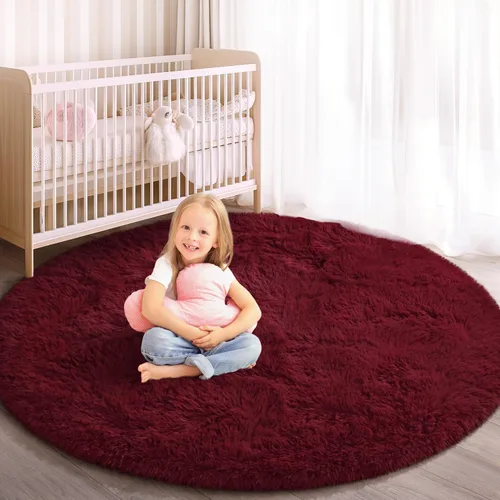 Vista 30 de Alfombra Redonda para Dormitorio, Alfombras de Área Circulares Suaves y Esponjosas de 4x4 pies para Cuarto de Niños y Niñas, Habitación Infantil