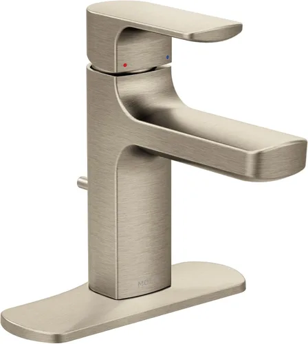 Vista 4 de Moen 6900BN Rizon - Grifo de baño moderno de una manija con conjunto de drenaje, níquel cepillado