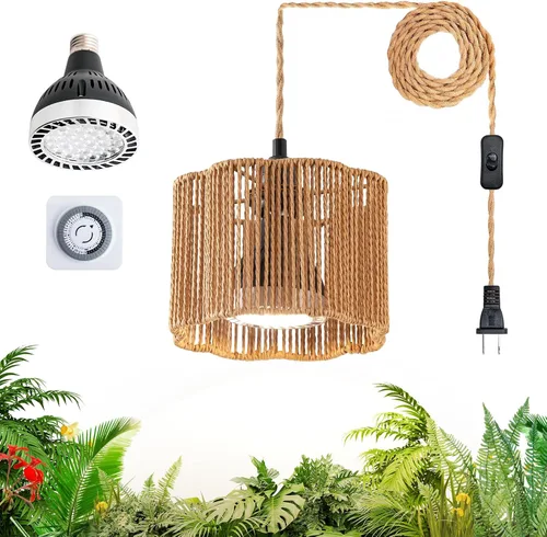 Vista 13 de Luces de cultivo para plantas de interior, luz de espectro completo para plantas, con temporizador y cable de alimentación de 15 pies, luces