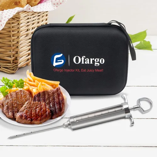 Vista 4 de Ofargo Kit de inyector de carne para ahumador con 3 agujas de jeringa inyectoras de barbacoa sabor marinada, adobos inyectores para carnes, pavo