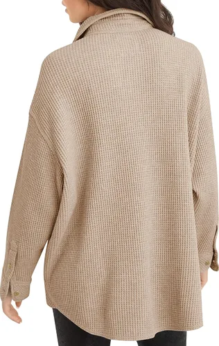 Vista 5 de Fengbay Chaqueta de punto gofre para mujer, casual, manga larga, con botones, blusas elegantes