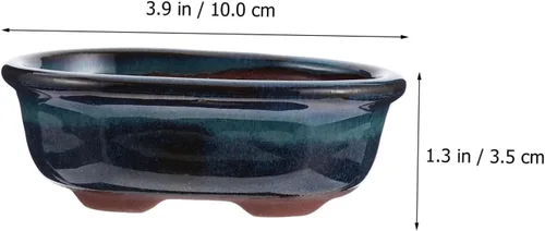 Vista 2 de Yardwe 2 macetas de cerámica esmaltadas para bonsái y cactus, elegantes adornos de escritorio decorativos para interiores para el año