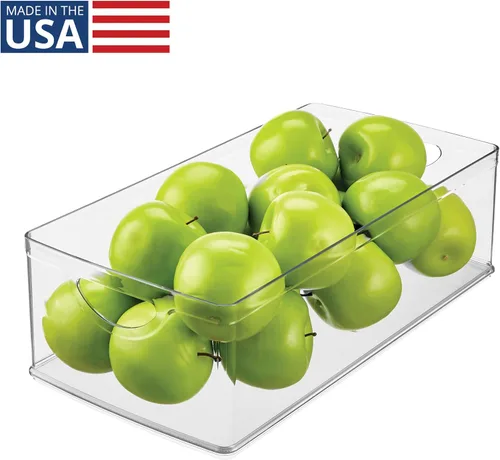 Vista 2 de iDesign Contenedor de Almacenamiento Apilable de Plástico Transparente Extra Largo, Organizador para Armario de Cocina o Despensa Organizador