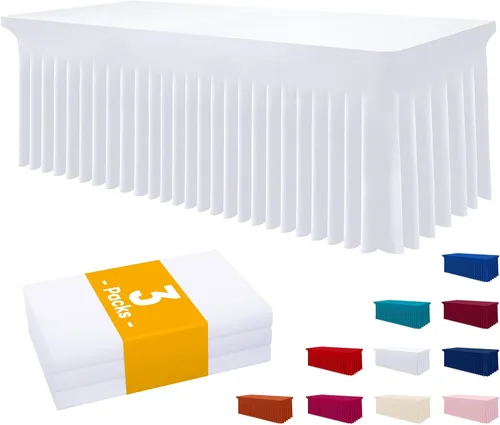 Vista 81 de Smiry Mantel de Spandex, Mantel Elástico Ajustable Extensible para Mesas Rectangulares de 6 Pies, Falda Cubierta de Mesa Impermeable y Lavable