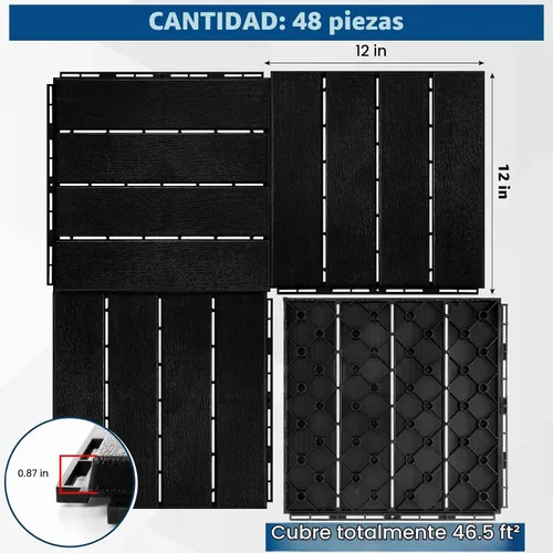 Vista 2 de Treela 48 azulejos de plástico entrelazados para terraza de patio de 12 x