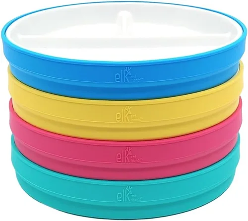 Vista 18 de Elk and Friends platos para niños de porcelana divididos de 6.7" con fundas de silicona Adecuados para bebés/niños/niños pequeños Apto