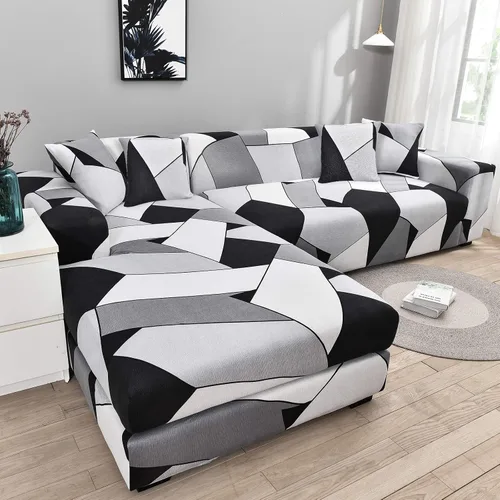 Vista 9 de LiveGo Funda de sofá en forma de L, 2 piezas, elástica y elástica de 3 plazas, protector de muebles con 4 fundas de almohada para sala de estar
