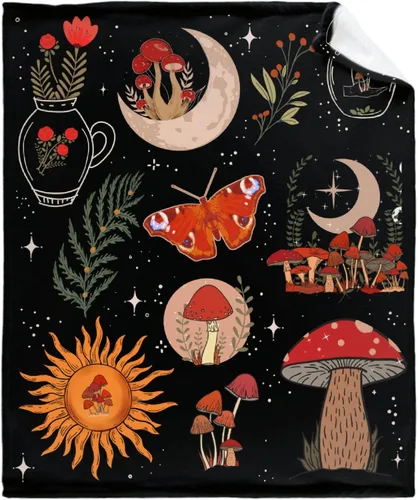 Vista 15 de Manta de regalo personalizada de hongos del bosque salvaje oscuro, manta de franela suave y ligera, adecuada para uso en cama, sala de estar