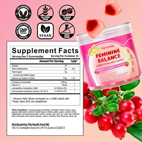 Vista 2 de Gomitas de equilibrio femenino, suplemento de equilibrio premium para mujeres, salud del PH, apoyo inmunológico, apoyo energético, vegano, sin