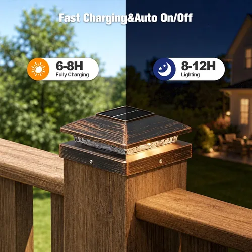 Vista 5 de APONUO Luces solares para postes de 4 x 4 – IP64 impermeable, blanco cálido, luces inalámbricas de valla y luces de cubierta para patios, jardines