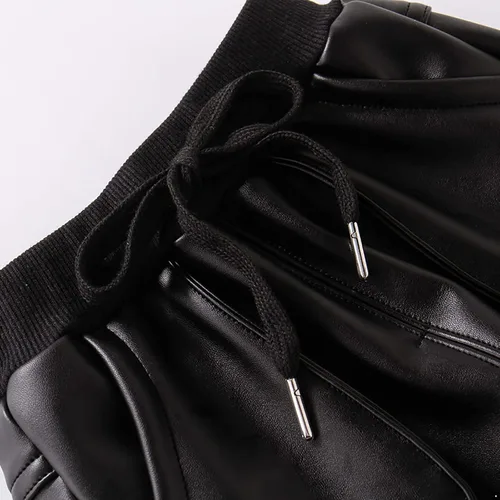 Vista 5 de JanJean Pantalones de terciopelo de piel sintética con cintura elástica para niños y niños con cordón ajuste holgado térmicos cálidos uso casual