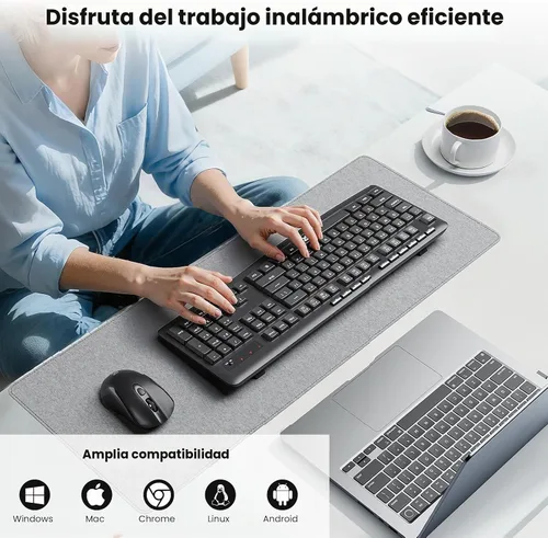 Vista 9 de Redragon Combo de teclado y mouse inalámbricos, teclado ergonómico de computadora de tamaño completo de 2.4 G con mouse inalámbrico ajustable DPI