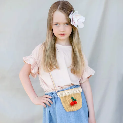 Vista 6 de Weewooday 5 piezas de bolsos de paja para niñas pequeñas, bolsa cruzada de paja de girasol de Pascua, lindo bolso tejido para actividades al aire