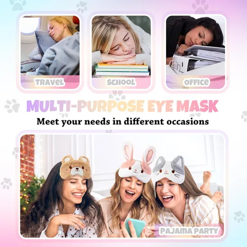 Vista 5 de Geyoga 3 piezas de antifaz de sueño para niños, niñas, cubierta suave para los ojos para dormir, cubierta de ojos para los ojos para niños Colorido