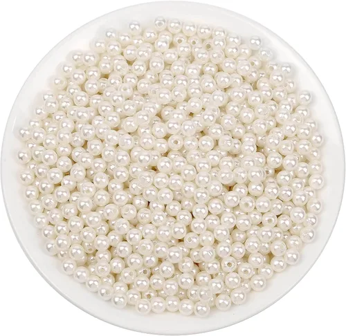 Vista 9 de Cuentas de perlas para manualidades, Anezus 2000 piezas de perlas de imitación de marfil, cuentas de perla pequeñas de 4 MM con agujeros para hacer
