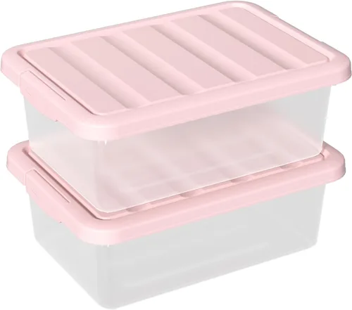Vista 8 de Cubo de almacenamiento apilable de plástico de 14 cuartos de galón, caja de almacenamiento básica transparente con tapa negra (paquete de 2)