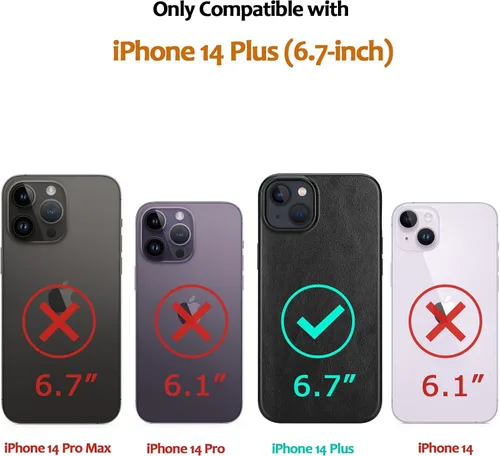 Vista 7 de Funda magnética ZZDZZ compatible con iPhone 14 Plus [Compatible con Magsafe] Diseño de cuero premium TPU híbrido a prueba de golpes (Negro)