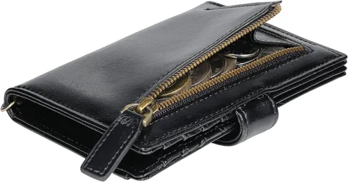 Vista 5 de Travelambo Rfid Wallet Mujeres Cuero Bifold Compacto Pequeña Cartera para Mujeres, Negro -, Compacto
